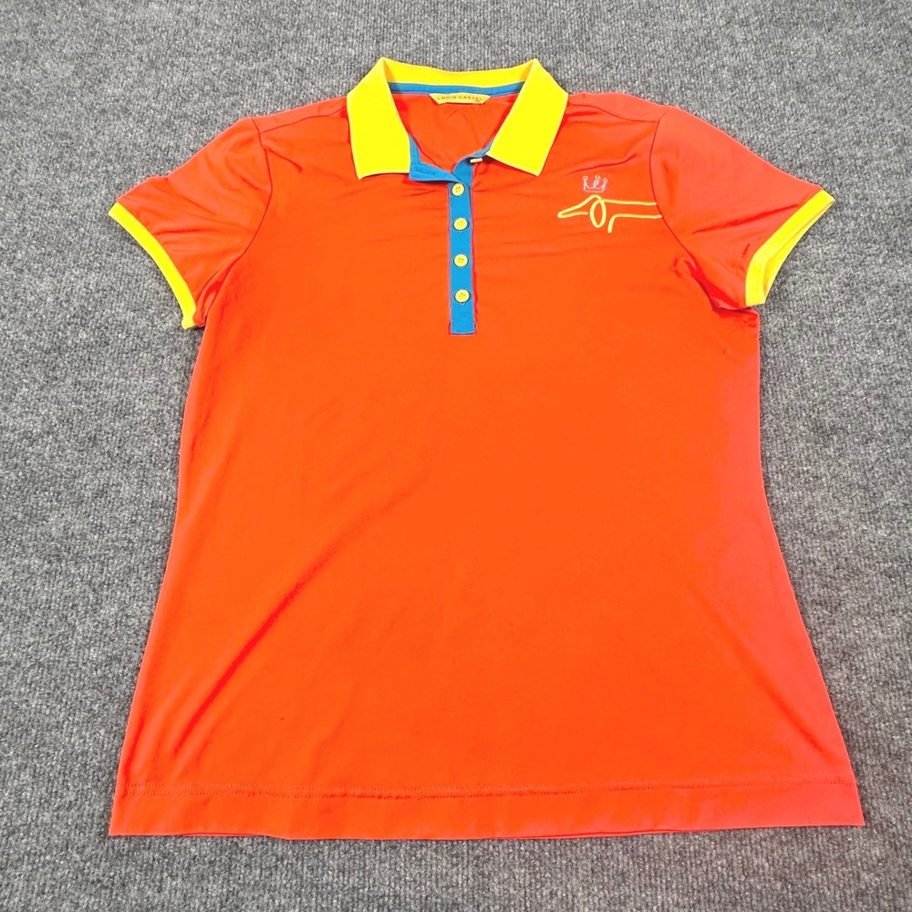 Louis Castel Womens Orange Golf Polo Shirt Short Sleeve Logo Size 100 Medium